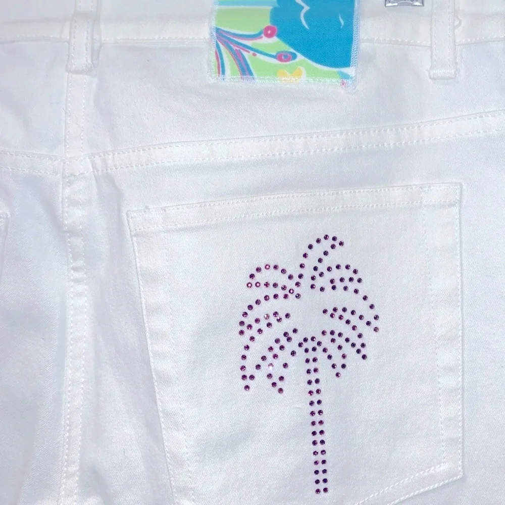 Lilly Pulitzer Jeans Resort White Beaded Palm Tree Ankle Cropped Size 4 - Picture 1 of 7